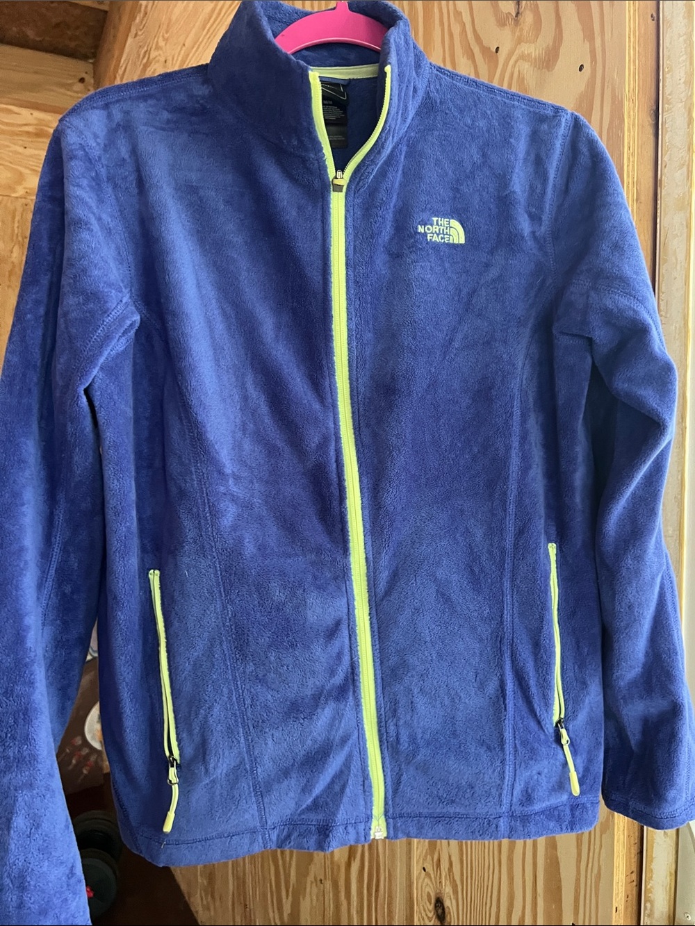 The North Face Blue Fleece Jacket with Neon Yellow Trim